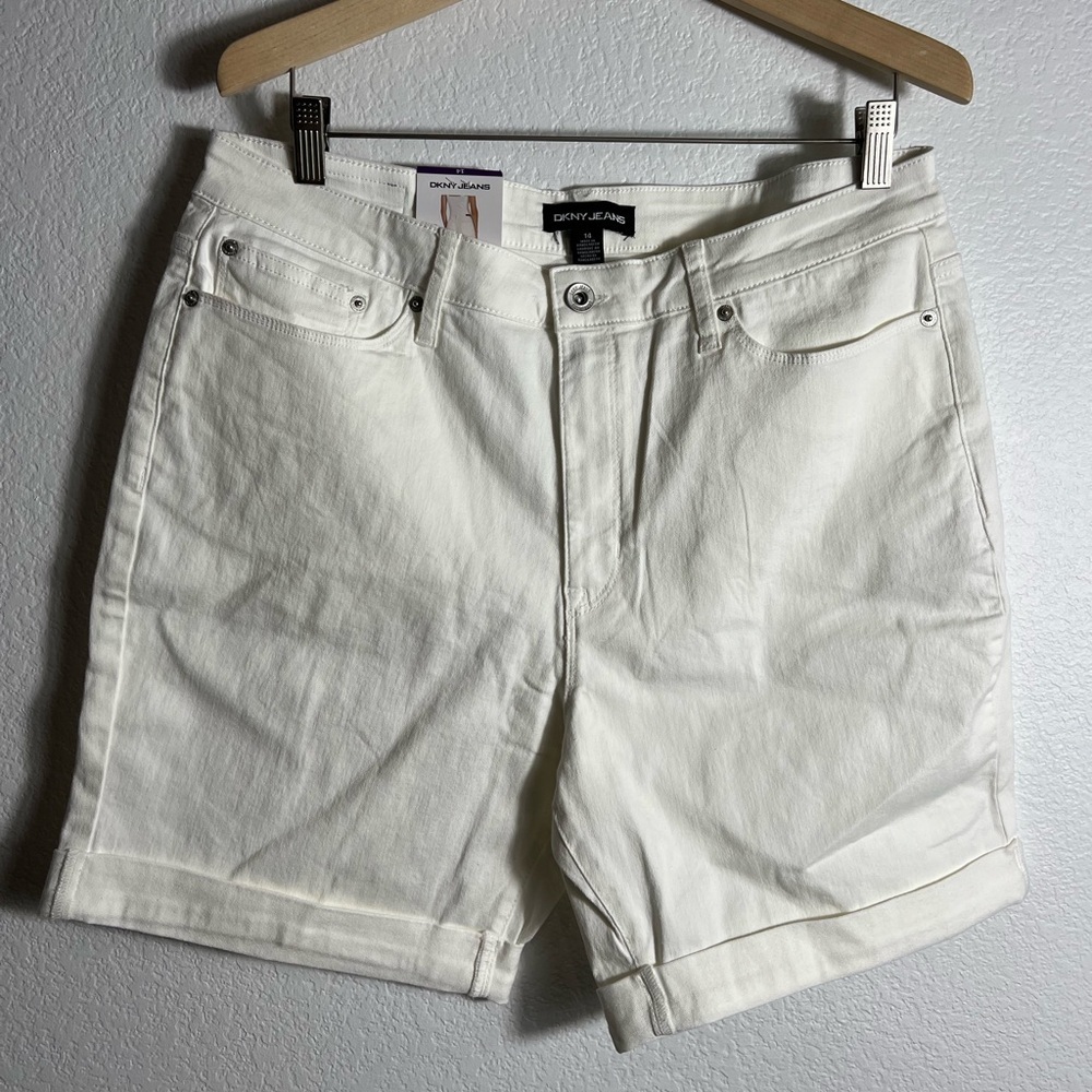 New DKNY Women's Denim‎ Bermuda white Short 14